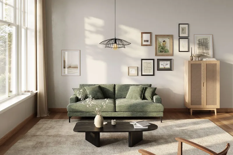 Menard Premium 4-seters dyp sofa i chenille - Grønn - Møbler - Sofaer - 4 seter sofa