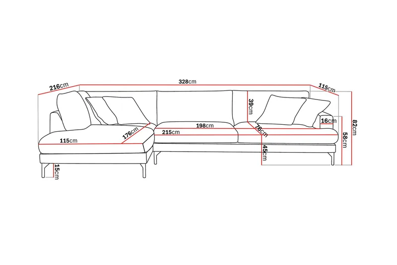 Menard Premium 5-seters venstrevendt L-formet dyp sjeselongsofa i chenille - Lysbeige - Møbler - Sofaer - Sofaer med sjeselong