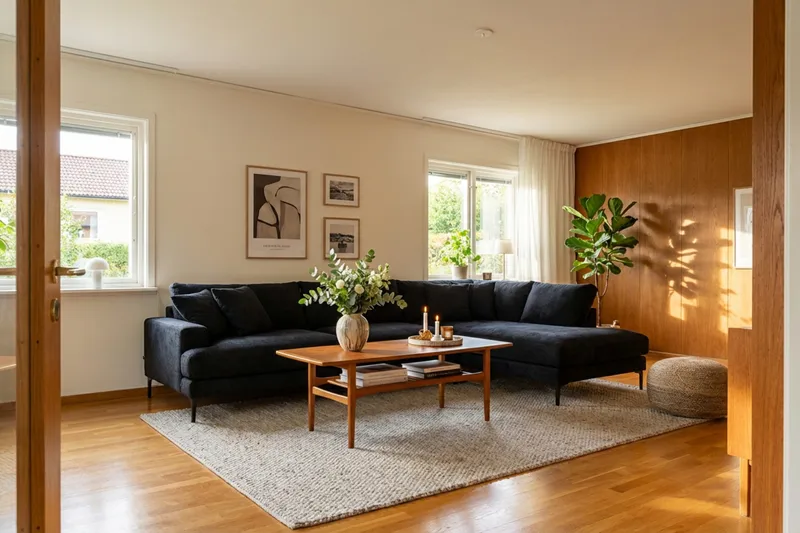 Menard Premium 5-seters høyrevendt L-formet dyp sjeselongsofa i chenille - Trenza 01, Svart Chenille - Møbler - Sofaer - Sofaer med sjeselong