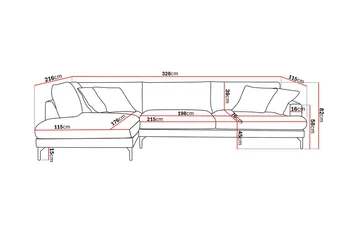 Menard Premium 5-seters venstrevendt L-formet dyp sjeselongsofa i chenille - Grå/Blå - Møbler - Sofaer - Sofaer med sjeselong