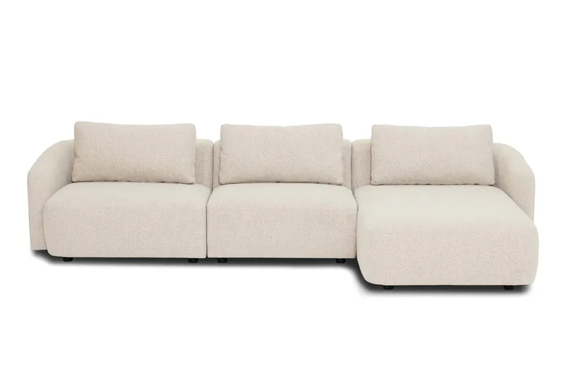 Milano avrundet 5-seters høyrevendt L-sofa med lav rygg i beige bouclé - Møbler - Sofaer - Sofaer med sjeselong