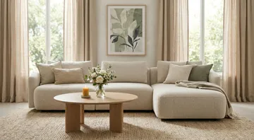 Milano avrundet 5-seters høyrevendt L-sofa med lav rygg i beige bouclé - Møbler - Sofaer - Sofaer med sjeselong