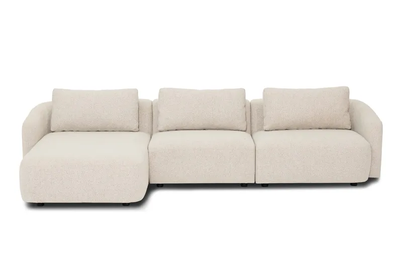 Milano avrundet 5-seters venstrevendt L-sofa med lav rygg i beige bouclé