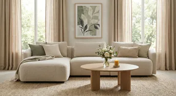 Milano avrundet 5-seters venstrevendt L-sofa med lav rygg i beige bouclé - Møbler - Sofaer - Sofaer med sjeselong