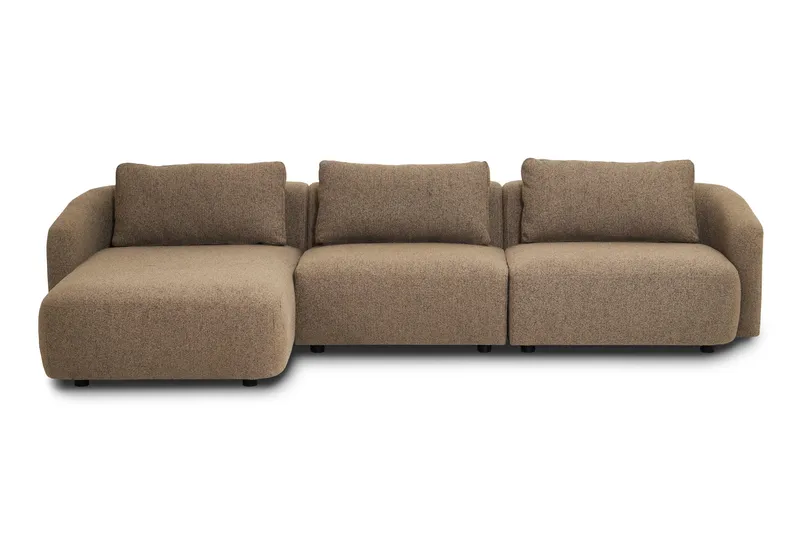 Milano avrundet 5-seters venstrevendt L-sofa med lav rygg i brun bouclé