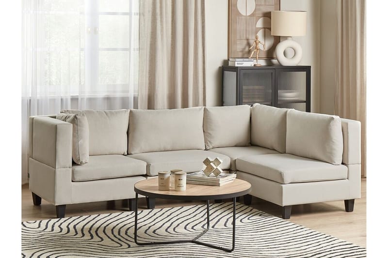 Buck 4-seter L-formet Modulsofa med Sjeselong og Hjørnesofa i Stoff - Beige|Svart - Møbler - Sofaer - Modulsofaer - Komplett modulsofa