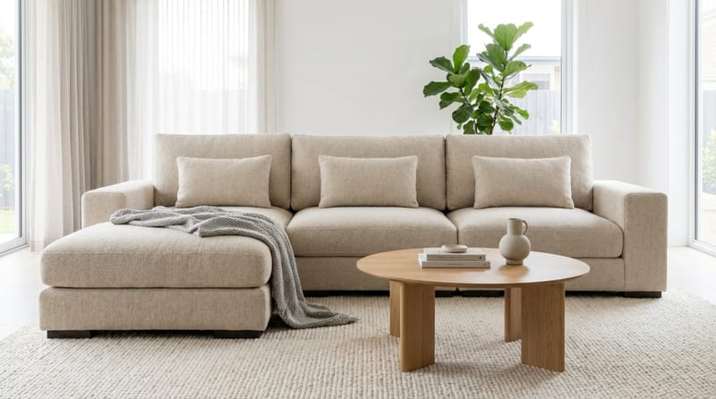 Dubai Ekstra dyp 4-seters modulsofa med divan høyre i stoff ekstra dyp - Beige - Møbler - Sofaer - Modulsofaer - Komplett modulsofa