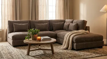 Dubai sjeselongsofa venstre ekstra dyp i Chenille - Mørkebrun - Møbler - Sofaer - Modulsofaer - Komplett modulsofa