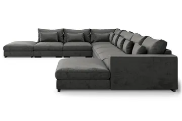 Dubai stor U-modulsofa Large med divan høyre fløyel ekstra dyp - Mørkegrå - Møbler - Sofaer - Modulsofaer - Komplett modulsofa