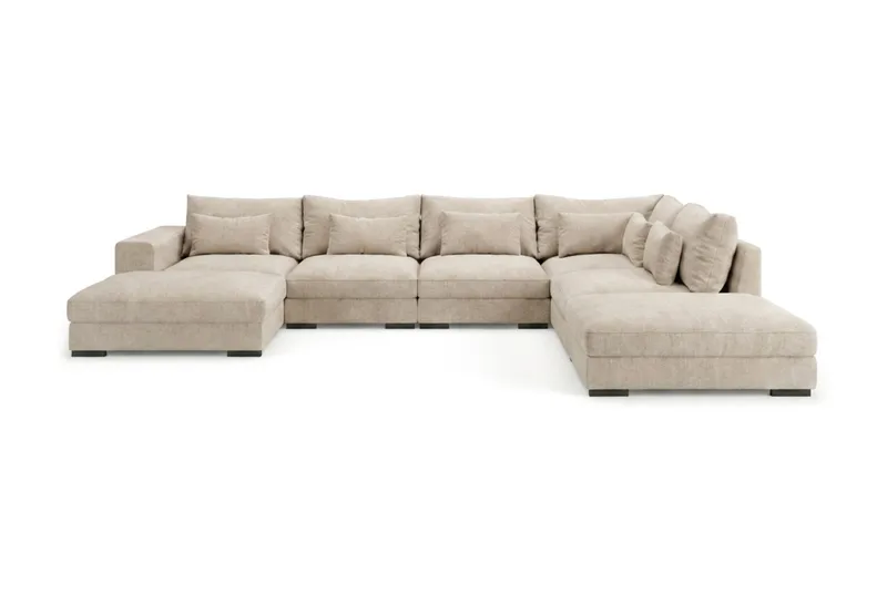 Dubai stor U-sofa modul med divan venstre ekstra dyp i Chenille, Beige