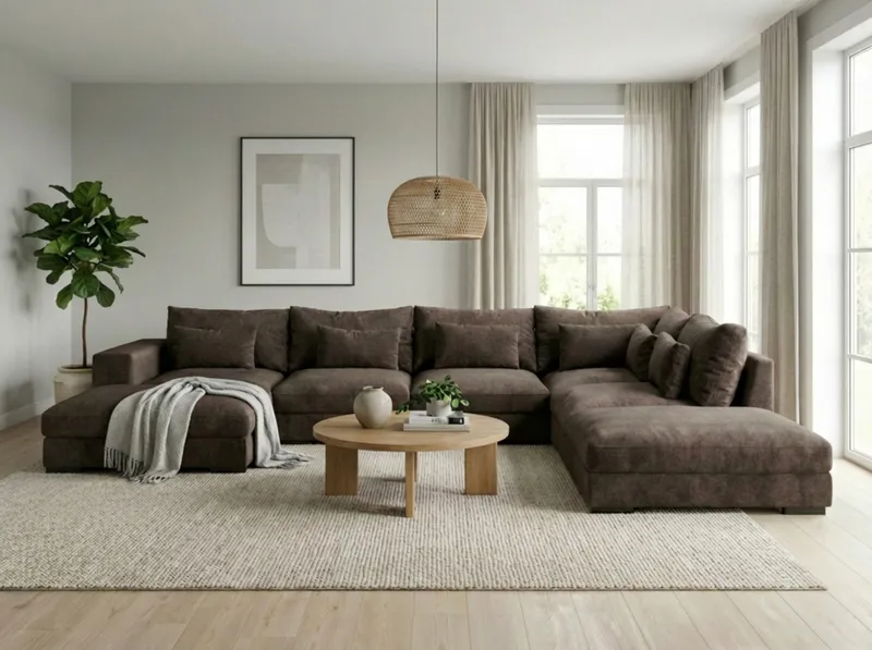 Dubai stor U-sofa modul med divan venstre ekstra dyp i Chenille - Mørkebrun - Møbler - Sofaer - Modulsofaer - Komplett modulsofa