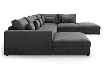 Dubai stor U-sofa modul med divan venstre fløyel ekstra dyp - Mørkegrå - Møbler - Sofaer - Modulsofaer - Komplett modulsofa