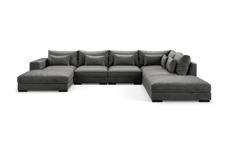 Dubai stor U-sofa modul med divan venstre fløyel ekstra dyp - Mørkegrå - Møbler - Sofaer - Modulsofaer - Komplett modulsofa