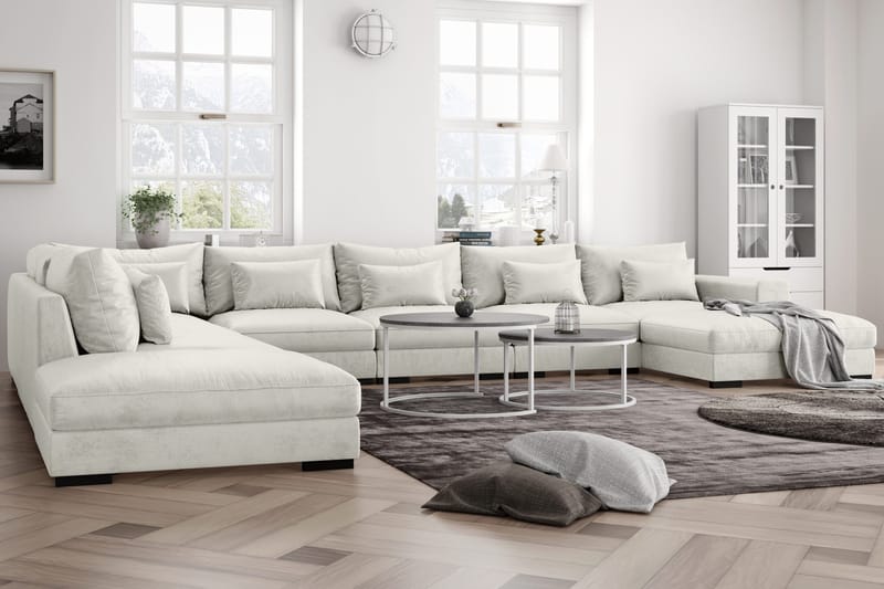 Dubai U-modulsofa Large med divan høyre fløyel ekstra dyp - Hvit - Møbler - Sofaer - Modulsofaer - Komplett modulsofa
