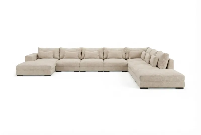 Dubai U-modulsofa Large med divan venstre ekstra dyp i Chenille, Beige
