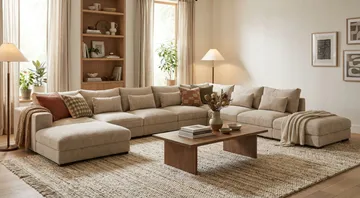 Dubai U-modulsofa Large med divan venstre ekstra dyp i Chenille - Beige - Møbler - Sofaer - Modulsofaer - Komplett modulsofa