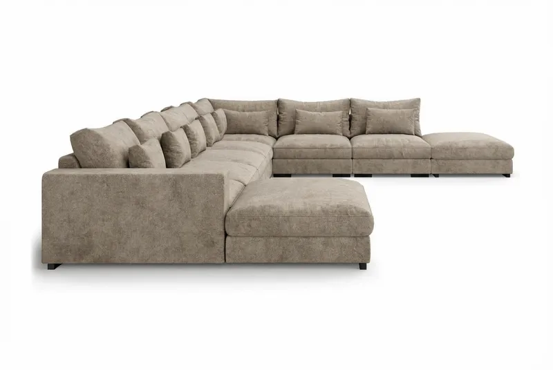 Dubai U-modulsofa Large med divan venstre ekstra dyp i Chenille - Brun - Møbler - Sofaer - Modulsofaer - Komplett modulsofa