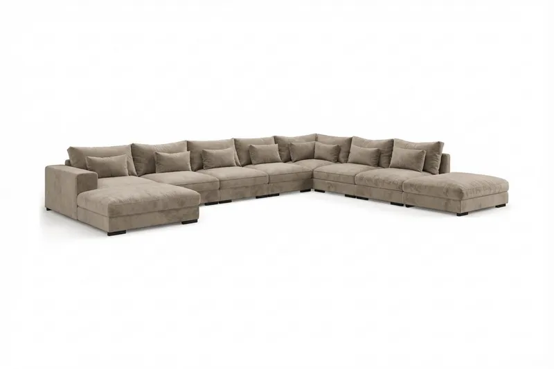 Dubai U-modulsofa Large med divan venstre ekstra dyp i Chenille - Brun - Møbler - Sofaer - Modulsofaer - Komplett modulsofa