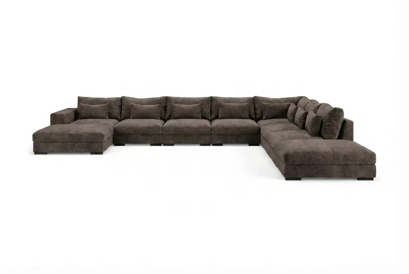 Dubai U-modulsofa Large med divan venstre ekstra dyp i Chenille - Mørkebrun - Møbler - Sofaer - Modulsofaer - Komplett modulsofa