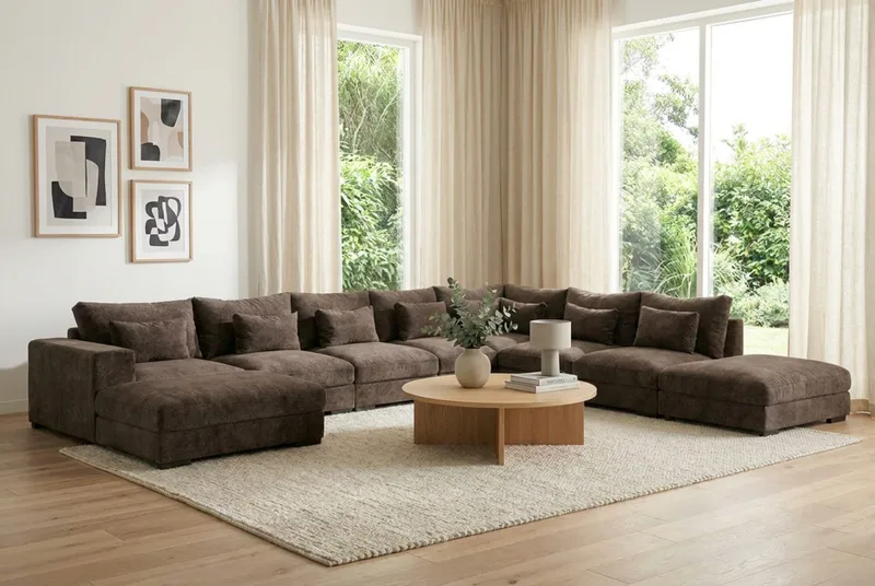 Dubai U-modulsofa Large med divan venstre ekstra dyp i Chenille - Mørkebrun - Møbler - Sofaer - Modulsofaer - Komplett modulsofa