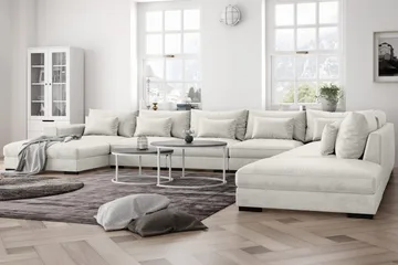 Dubai U-modulsofa Large med divan venstre fløyel ekstra dyp - Hvit - Møbler - Sofaer - Modulsofaer - Komplett modulsofa