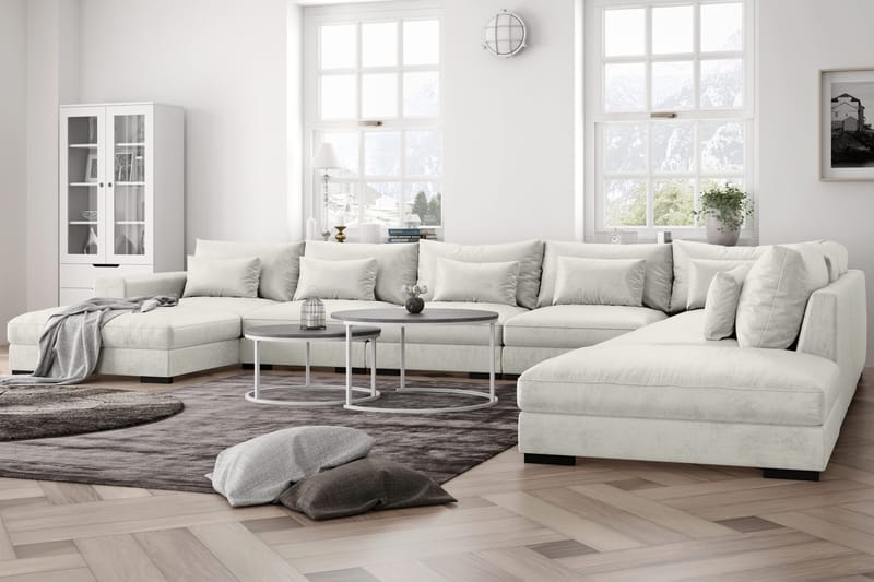 Dubai U-modulsofa Large med divan venstre fløyel ekstra dyp - Hvit - Møbler - Sofaer - Modulsofaer - Komplett modulsofa