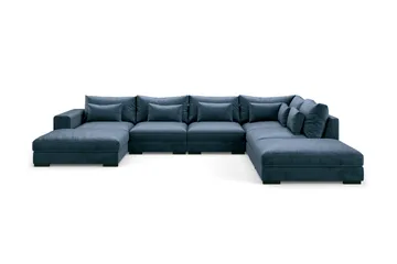 Dubai U-modulsofa med divan venstre fløyel ekstra dyp - Blå - Møbler - Sofaer - Modulsofaer - Komplett modulsofa
