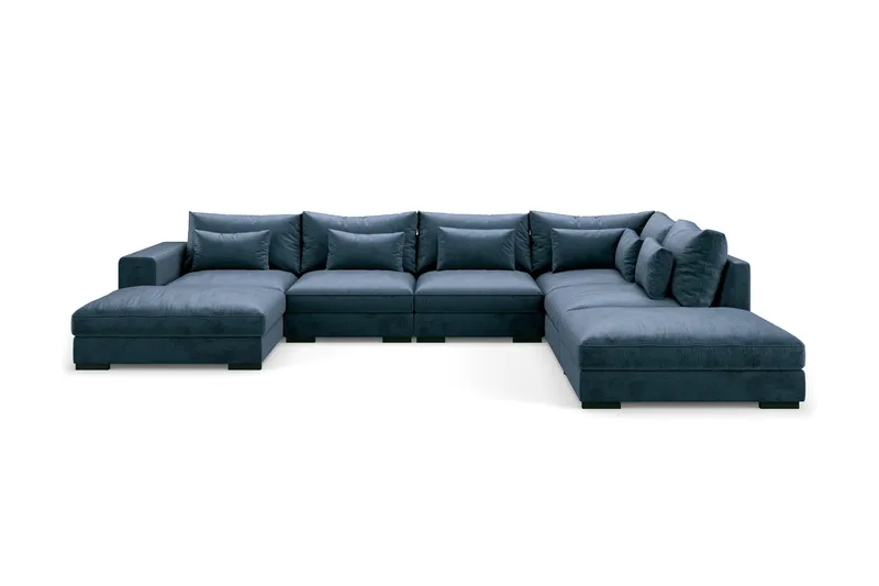 Dubai U-modulsofa med divan venstre fløyel ekstra dyp - Blå - Møbler - Sofaer - Modulsofaer - Komplett modulsofa