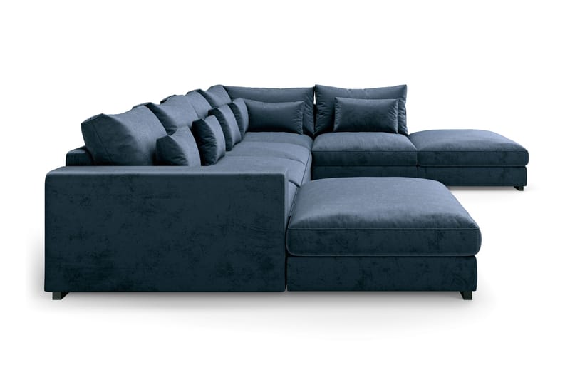 Dubai U-modulsofa med divan venstre fløyel ekstra dyp - Blå - Møbler - Sofaer - Modulsofaer - Komplett modulsofa