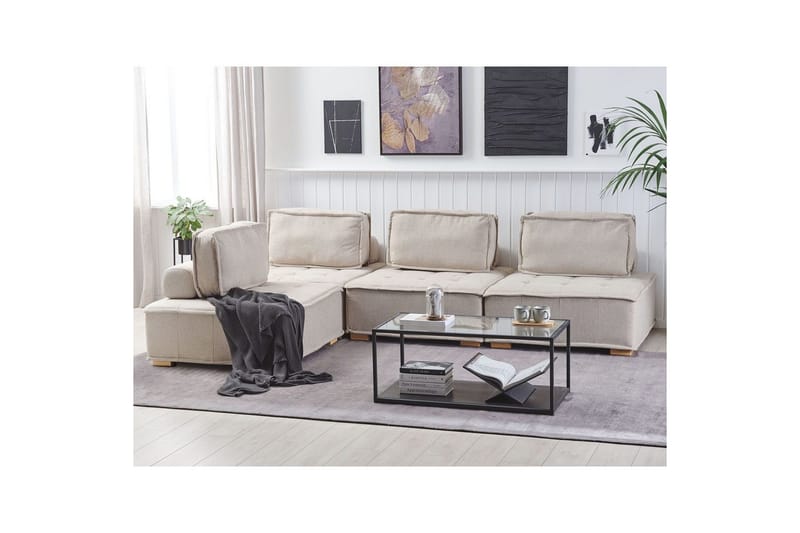 Hörnsoffa Beliani Tibro Beige/ljust trä Beige||Light colored wood - Møbler - Sofaer - Modulsofaer - Komplett modulsofa
