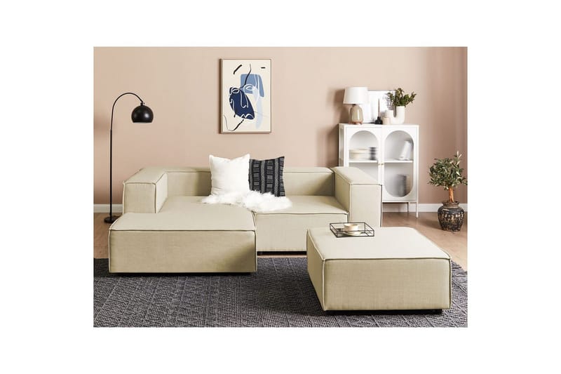 Hörnsoffa med fotpall Beliani Aprica Beige - Møbler - Sofaer - Modulsofaer - Komplett modulsofa
