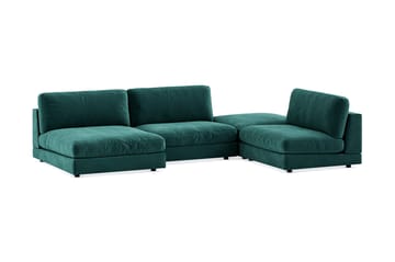 Arken 6-seters U-formet Modulsofa + Fotskammel i Fløyel - Grønn - Møbler - Sofaer - Modulsofaer - Komplett modulsofa