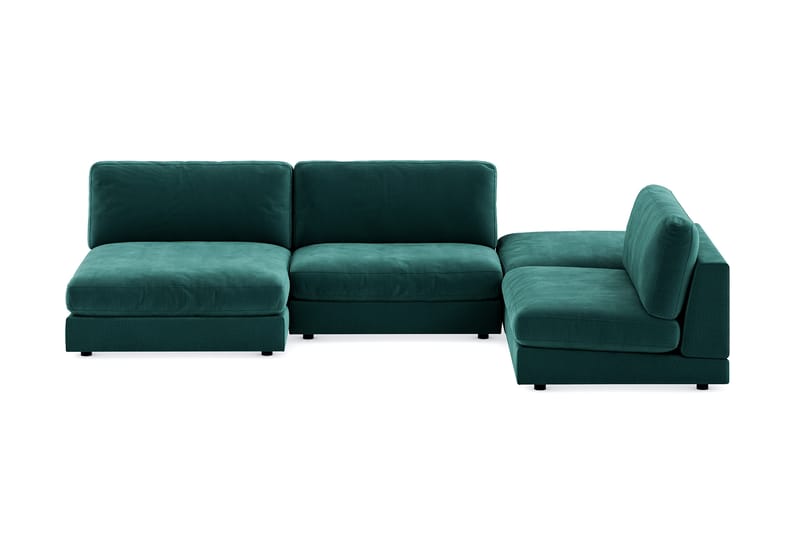 Arken 6-seters U-formet Modulsofa + Fotskammel i Fløyel - Grønn - Møbler - Sofaer - Modulsofaer - Komplett modulsofa