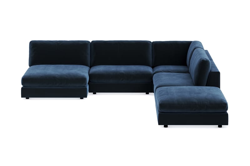 Arken 6-seters Vendbar L-formet Modulhjørnesofa med Divan + Fotskammel i Fløyel - Blå - Møbler - Sofaer - Modulsofaer - Komplett modulsofa