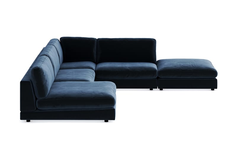 Arken 6-seters Vendbar L-formet Modulhjørnesofa med Divan + Fotskammel i Fløyel - Blå - Møbler - Sofaer - Modulsofaer - Komplett modulsofa