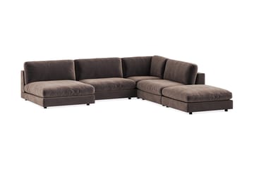 Arken 6-seters Vendbar L-formet Modulhjørnesofa med Divan + Fotskammel i Fløyel - Brun - Møbler - Sofaer - Modulsofaer - Komplett modulsofa