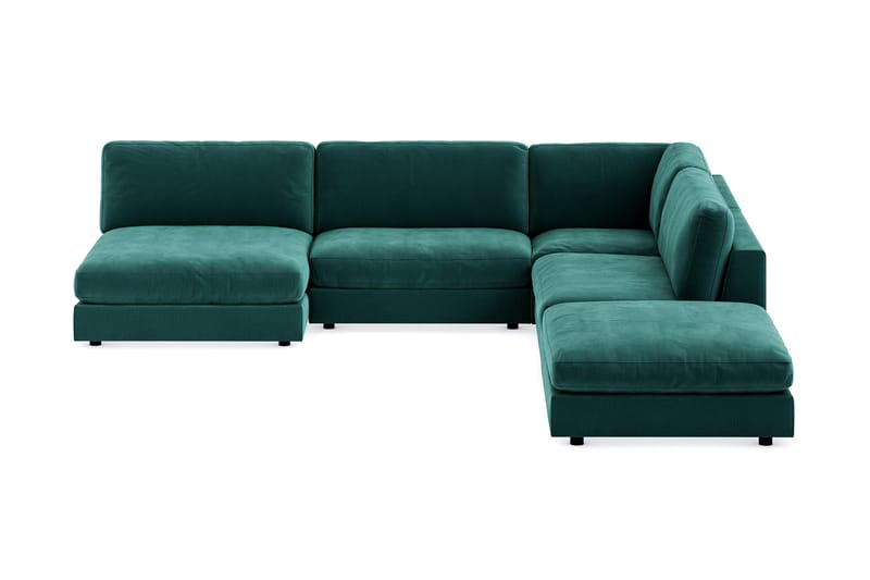 Arken 6-seters Vendbar L-formet Modulhjørnesofa med Divan + Fotskammel i Fløyel - Grønn - Møbler - Sofaer - Modulsofaer - Komplett modulsofa