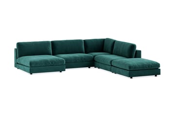 Arken 6-seters Vendbar L-formet Modulhjørnesofa med Divan + Fotskammel i Fløyel - Grønn - Møbler - Sofaer - Modulsofaer - Komplett modulsofa