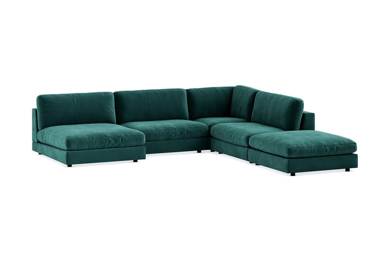 Arken 6-seters Vendbar L-formet Modulhjørnesofa med Divan + Fotskammel i Fløyel - Grønn - Møbler - Sofaer - Modulsofaer - Komplett modulsofa