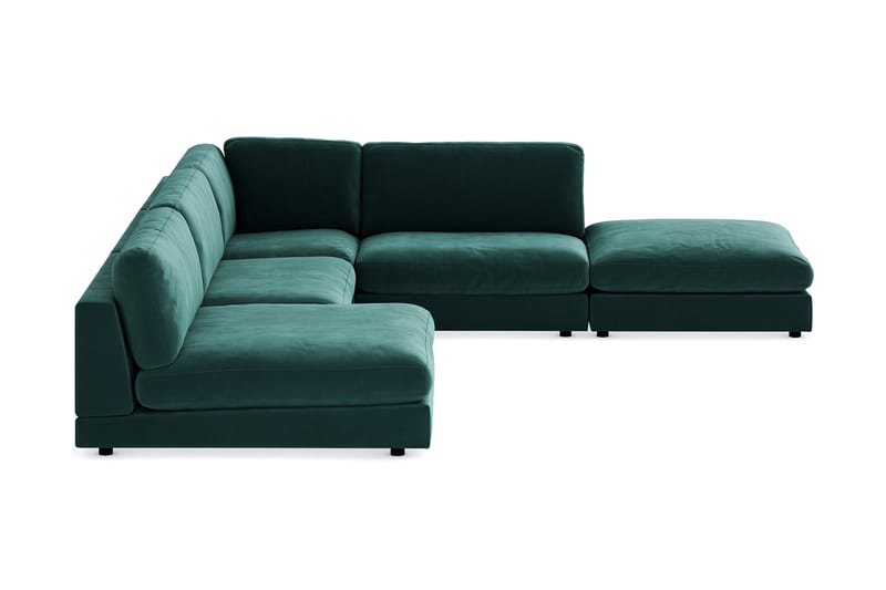 Arken 6-seters Vendbar L-formet Modulhjørnesofa med Divan + Fotskammel i Fløyel - Grønn - Møbler - Sofaer - Modulsofaer - Komplett modulsofa