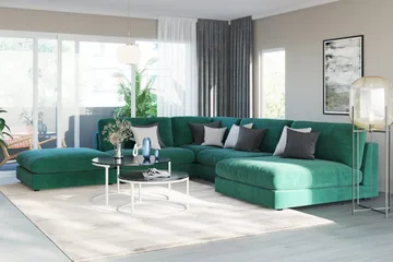 Arken 6-seters Vendbar L-formet Modulhjørnesofa med Divan + Fotskammel i Fløyel - Grønn - Møbler - Sofaer - Modulsofaer - Komplett modulsofa