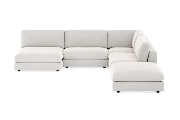 Arken 6-seters Vendbar L-formet Modulhjørnesofa med Divan + Fotskammel i Fløyel - Kremhvit - Møbler - Sofaer - Modulsofaer - Komplett modulsofa
