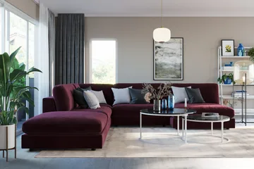 Arken 6-seters Vendbar L-formet Modulhjørnesofa med Divan + Fotskammel i Fløyel - Lilla - Møbler - Sofaer - Modulsofaer - Komplett modulsofa