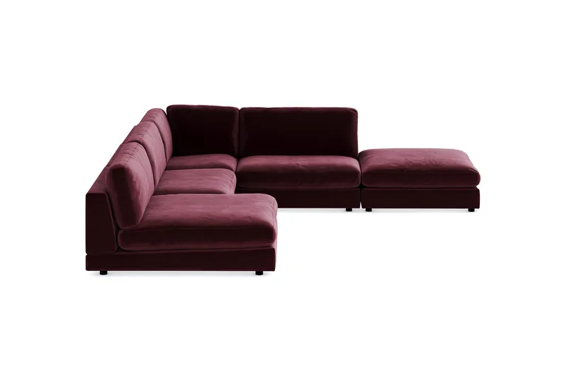 Arken 6-seters Vendbar L-formet Modulhjørnesofa med Divan + Fotskammel i Fløyel - Lilla - Møbler - Sofaer - Modulsofaer - Komplett modulsofa