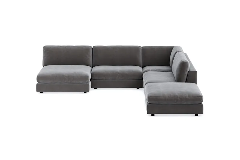 Arken 6-seters Vendbar L-formet Modulhjørnesofa med Divan + Fotskammel i Fløyel - Mørk grå - Møbler - Sofaer - Modulsofaer - Komplett modulsofa