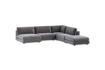 Arken 6-seters Vendbar L-formet Modulhjørnesofa med Divan + Fotskammel i Fløyel - Mørk grå - Møbler - Sofaer - Modulsofaer - Komplett modulsofa