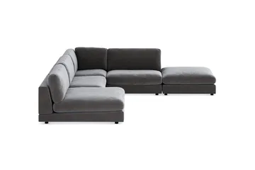 Arken 6-seters Vendbar L-formet Modulhjørnesofa med Divan + Fotskammel i Fløyel - Mørk grå - Møbler - Sofaer - Modulsofaer - Komplett modulsofa