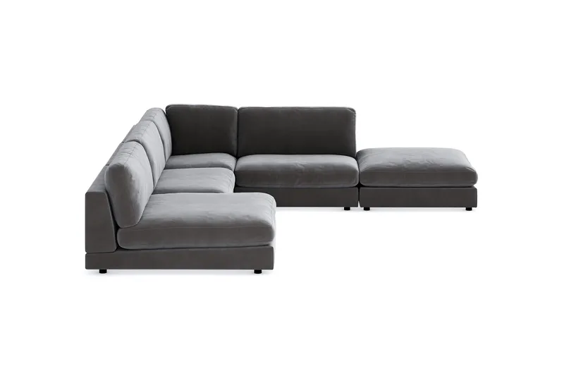 Arken 6-seters Vendbar L-formet Modulhjørnesofa med Divan + Fotskammel i Fløyel - Mørk grå - Møbler - Sofaer - Modulsofaer - Komplett modulsofa