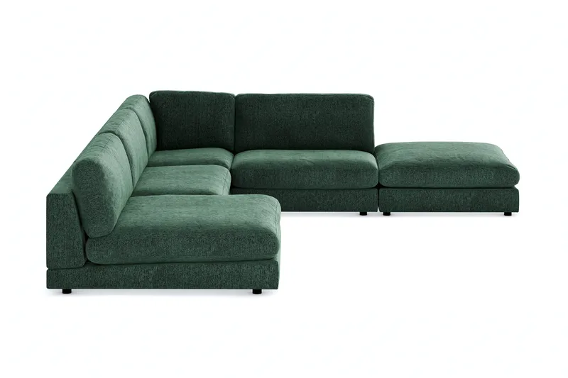 Arken 6-seters Vendbar L-formet Modulhjørnesofa med Divan + Fotskammel i Fløyel - Mørkegrønn - Møbler - Sofaer - Modulsofaer - Komplett modulsofa