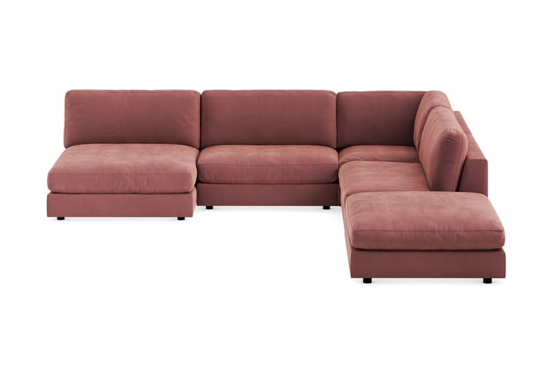 Arken 6-seters Vendbar L-formet Modulhjørnesofa med Divan + Fotskammel i Fløyel - Rosa - Møbler - Sofaer - Modulsofaer - Komplett modulsofa